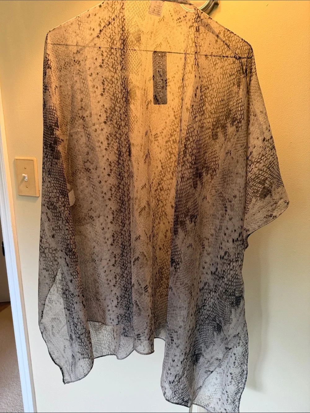 Sheer Snake-Print Kimono Cover in Beige and Black - Unbranded